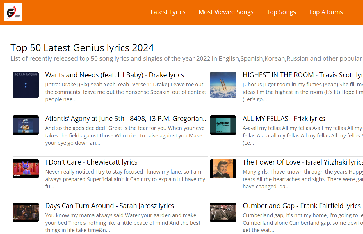 Top 6 free lyrics website