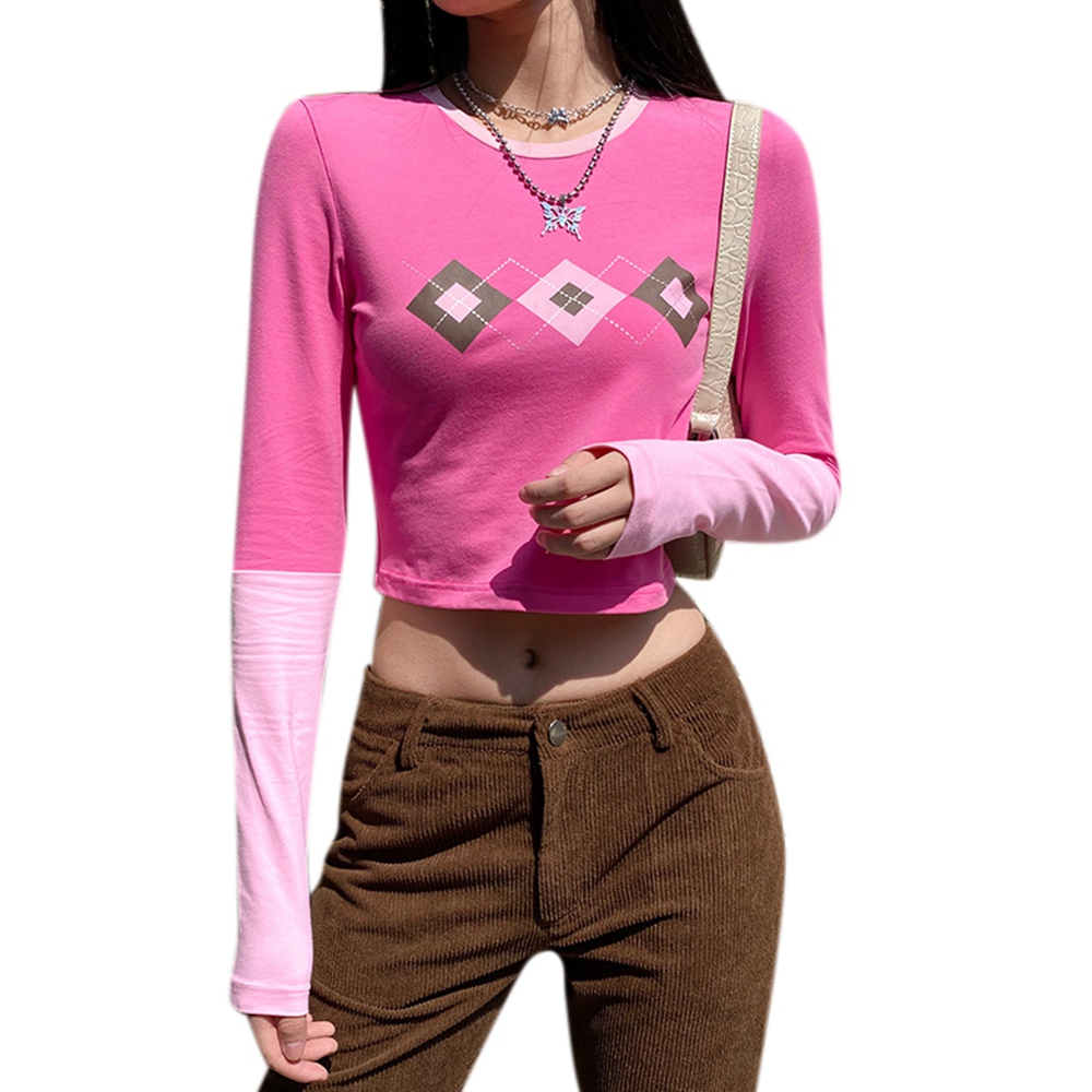 Argyle Pink Sweat Y2K Crop Top T Shirt Women